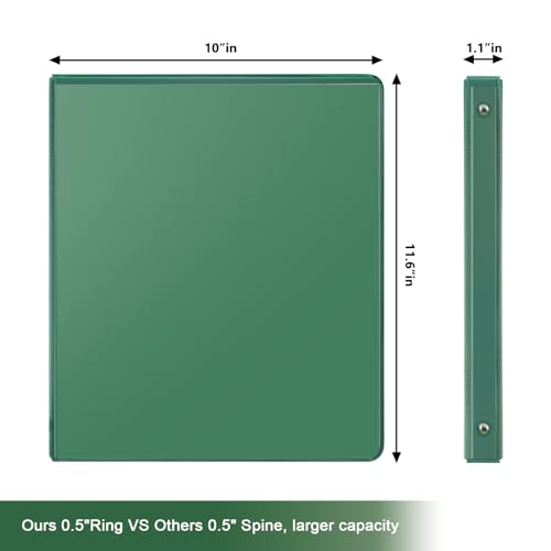 COMIX 3 Ring Binder 1/2 inch with Clear View Cover, 0.5" View Binder Holds 100 Sheets of US Letter Size Paper, 6 Pack (Green) - color: Green, size: 0.5 inch, style: 6-Pack