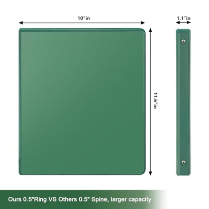 COMIX 3 Ring Binder 1/2 inch with Clear View Cover, 0.5" View Binder Holds 100 Sheets of US Letter Size Paper, 6 Pack (Green) - color: Green, size: 0.5 inch, style: 6-Pack