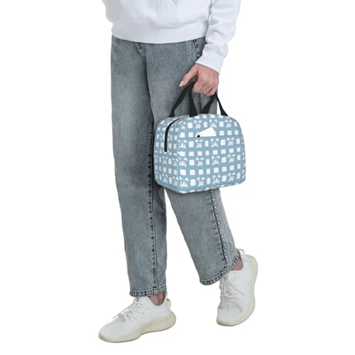 Lunch Bag Blue Check Bows Insulated Lunch Box Reusable Cooler Tote for Adults Student Girl Boy Work Office School Picnic Over 3 Years Old - color: B0368