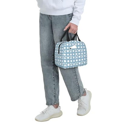 Lunch Bag Blue Check Bows Insulated Lunch Box Reusable Cooler Tote for Adults Student Girl Boy Work Office School Picnic Over 3 Years Old - color: B0368