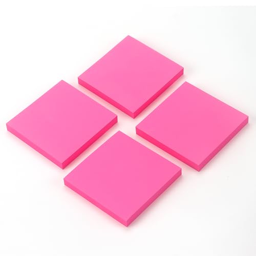 Sticky Notes 3x3 Pop Up Self-Stick Notes Pads with Bright Colors, Easy to Post for Office, School, Home, 4 Pads/Pack, 90 Sheets/Pad (Rose Red) - color: Rose Red
