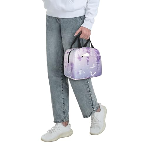 Lunch Bag Lavender Butterfly Light Purple Flower Insulated Lunch Box Reusable Cooler Tote for Adults Student Girl Boy Work Office School Picnic Over 3 Years Old - color: B0365