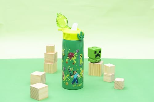 Zak Designs Minecraft Sage Kids Water Bottle For School or Travel, 19oz Stainless Steel Water Bottle With Straw, Handle, and Leak-Proof, Pop-Up Spout Cover (Steve, Alex, Mobs) - color: Minecraft (Steve, Alex, Mobs)