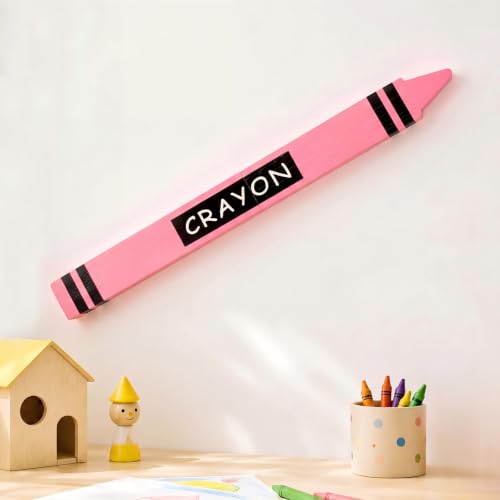 Nuanchu 31.5 Inch Giant Crayon Art Classroom Decor, Wooden Wall Art Party Back to School Decorations Jumbo Crayon Props, First Day of School Playroom Preschool Kindergarten Decor(Pink) - color: Pink