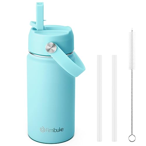 Fimibuke Kids Insulated Water Bottle, 14oz BPA FREE 18/8 Stainless Steel Travel Tumbler Double Wall Vacuum Leak Proof Kids Cup with Straw Metal Water Bottle for School Boys Girls(1 Pack, Sky) - color: B15. Sky