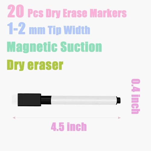 20 Pcs Black Magnetic Dry Erase Markers with Eraser Cap, Mini White Board Markers Bulk, Fine Tip Pens for Whiteboard, Party, Office and Home