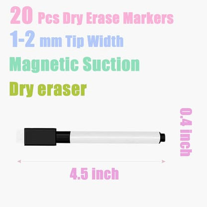 20 Pcs Black Magnetic Dry Erase Markers with Eraser Cap, Mini White Board Markers Bulk, Fine Tip Pens for Whiteboard, Party, Office and Home
