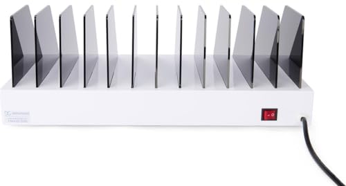 Displays2go Tabletop Charging Station w/Adjustable Dividers 6 AC, 6 USB Outlets- White (TT12HUBXT)
