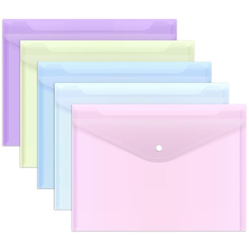 EOOUT 5pcs Plastic Envelopes Folders, Plastic Poly Folders for Documents, File Folders with Snap Closure, A4 Size, Letter Size, for School and Office Supplies - color: Pastel, style: 5pcs