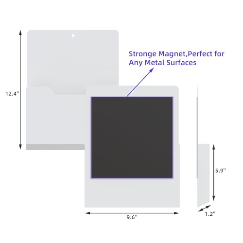 KMwisde 6 Pack Magnetic File Folder Holder, Wall Hanging Mail Organizer Paper Pocket for Refrigerator,Classroom Locker Whiteboard, Office Walls,White