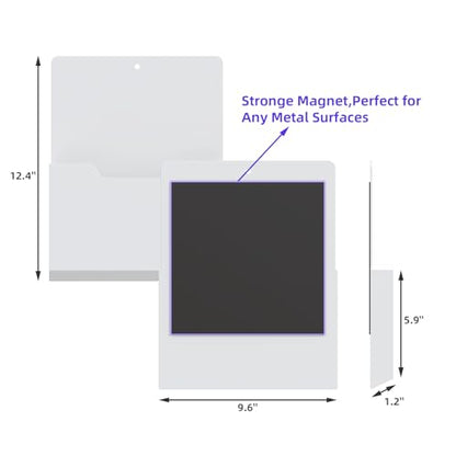 KMwisde 6 Pack Magnetic File Folder Holder, Wall Hanging Mail Organizer Paper Pocket for Refrigerator,Classroom Locker Whiteboard, Office Walls,White