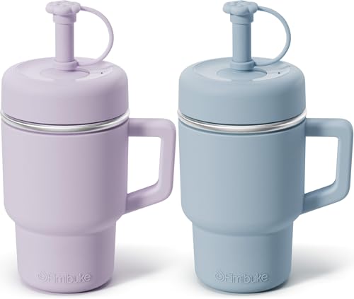 Fimibuke Toddler Tumbler with Handle & Straw, 15 OZ Spill Proof Sippy Cups | Leak Proof Stainless Steel Cups with Lid & Silicone Sleeve, BPA Free Dishwasher Safe Kids Water Bottle for Girl Boy, 2 Packs - color: Lavender & Blue