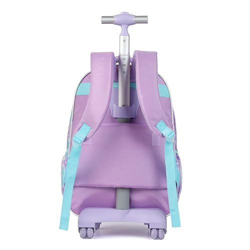 Cartoon Rolling Backpack for Boys Girls, Kids 5 Pcs Wheeled Backpack, Travel Backpack for Elementary Students (Dog Purple) - color: Dog Purple