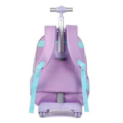 Cartoon Rolling Backpack for Boys Girls, Kids 5 Pcs Wheeled Backpack, Travel Backpack for Elementary Students (Dog Purple) - color: Dog Purple