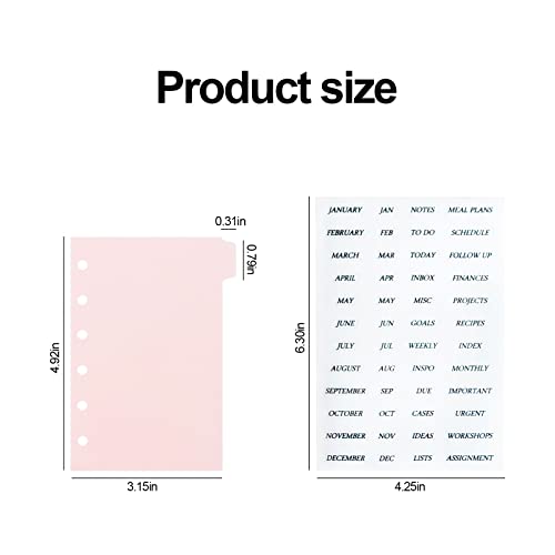 A7 Dividers 6 Holes Durable Plastic Binder Dividers with 6 Tabs, Transparent Writable and Erasable File Page Separators for Loose Leaf Ring Binders, Notebooks (Pink - 2 Sets with Stickers)