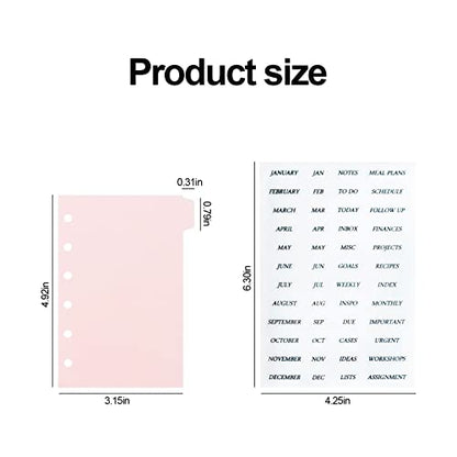A7 Dividers 6 Holes Durable Plastic Binder Dividers with 6 Tabs, Transparent Writable and Erasable File Page Separators for Loose Leaf Ring Binders, Notebooks (Pink - 2 Sets with Stickers)