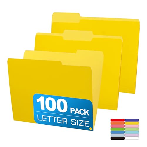 Two Tone Color File Folder 8.5 x 11 Inch,100 Packs Yellow File Folders,1/3 Cut Tab File Folder Letter Size, Assorted Colors,Manila File Folders for Office,School and Home,Organization - color: Yellow, style: 100 Packs