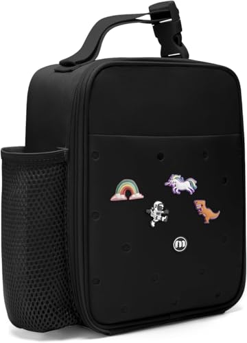 MEXS Lunch Box for Kids, DIY Charm ＆Insulated Lunch Bags for Boys Girls, Toddler Lunch Tote for School Picnic with Water Bottle Holder, Ideal for Ages 3+ (Unicorn/Dinosaur) - color: Black