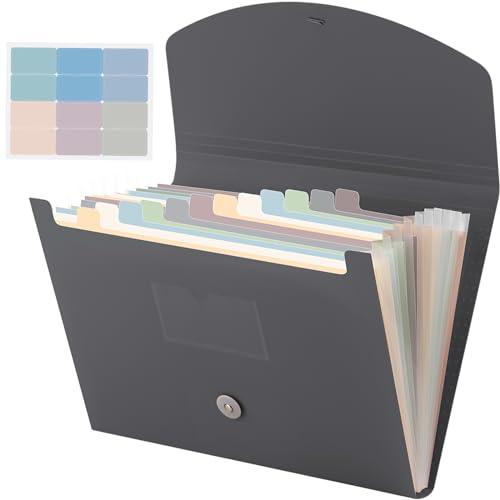 Cholemy Expanding File Folder 13 Pockets File Organizer with Labels A4 Letter Size Receipt Document Organizer Plastic Expandable Filing Folders for School Teacher Student Office Home(Gray) - color: Gray