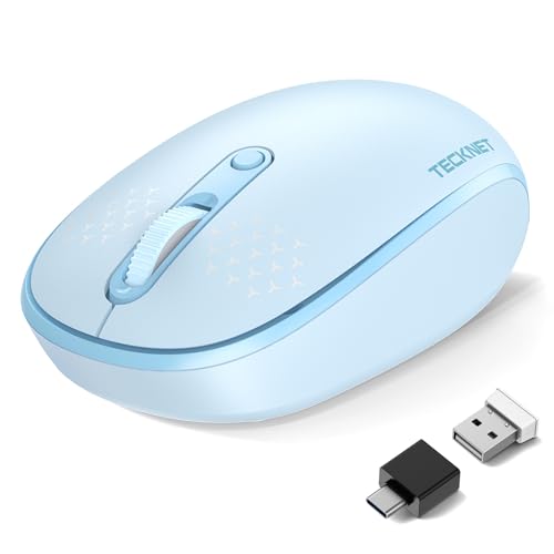 TECKNET Wireless Mouse,Bluetooth Mouse (BT5.3/5.0 & 2.4G) with USB Receiver Silent Optical Computer Mice，Wide Compatibility - color: Blue