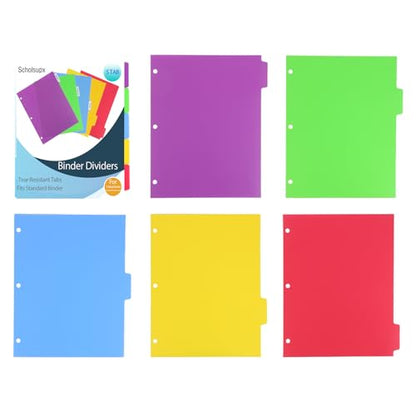 6 Sets 5 Tab Binder Dividers, Plastic Binders Dividers with Tabs Colorful Big Tab Fit Standard 8.5 X 11 Sheets, Dividers for 3 Ring Binder