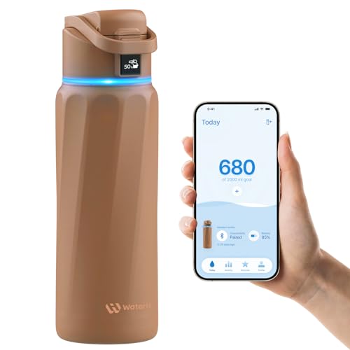 WaterH BOOST Smart Water Bottle Tracker with Reminder to Drink Water, 32oz | Double Wall Vacuum Insulated Stainless Steel, BPA-Free, Leakproof, Smart App Tracking, Travel-Friendly Wide Mouth for Office - color: Mocha, size: 32 Ounces