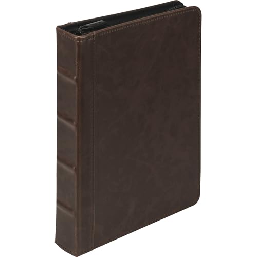 Samsill Vintage Leather Mini 3 Ring Zipper Binder, 1 Inch Round Ring Capacity (Holds 200 Sheets), 5.5 x 8.5 Inch Documents, Notebook Organizer, Planner, Brown - color: Brown, size: 1 Inch, style: Junior - Zipper