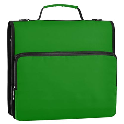 3 Rings Zip Up Binder with Handle Easy to Carry Portable Home Travel Safe Storage Bag for Middle Student Dark Green - color: Dark Green
