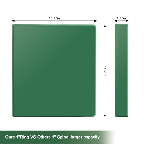 COMIX Sturdy 1 Inch Binders 3 Ring with Clear View Cover, 1" Slant-D Ring View Binder Holds 225 Sheets of US Letter Size Paper, 6 Pack (Green) - color: Green, size: 1 inch