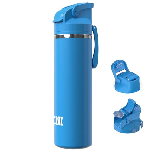 OISIZ Insulated Water Bottle 24 oz with 2 in 1 Spout and Straw Lid,One Click Safety Lock,100% Leakproof,Keep Cold 24H,Vacuum Stainless Steel Water Bottle for School,Travel and Sports,Dishwasher Safe - color: Ocean, size: 24 Ounces