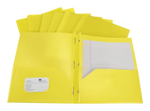 School Smart 2-Pocket Poly Folders with Fasteners, Yellow, Pack of 25 - color: Yellow, style: Fasteners