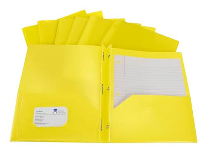 School Smart 2-Pocket Poly Folders with Fasteners, Yellow, Pack of 25 - color: Yellow, style: Fasteners