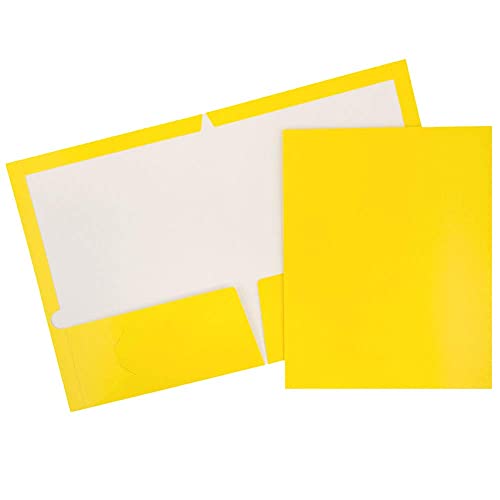 JAM PAPER Laminated Two Pocket Glossy School Folders - Letter Size - High Gloss Yellow - 6/Pack - color: Yellow, size: Pack of 6 Folders