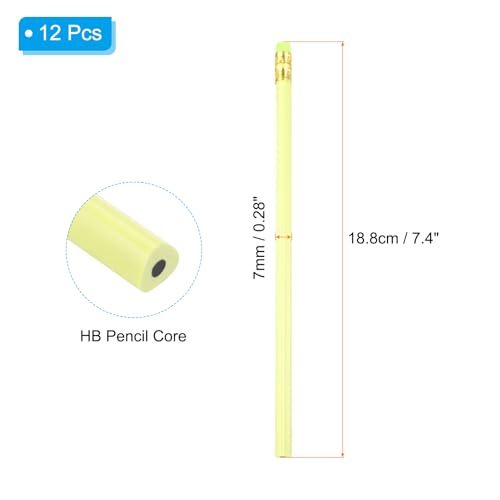 PATIKIL Round Pencils, 12 Pcs Triangle HB Graphite Pencil Wooden Pencils with Eraser for Classroom Office Writing Drawing Supplies, Yellow - color: Light Yellow
