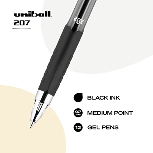 uni-ball Signo 207 Gel Pen, 0.7mm Medium Black, Smooth Writing (Pack of 12, 144 Count Total) - color: All Black, size: 1 Count (Pack of 144)