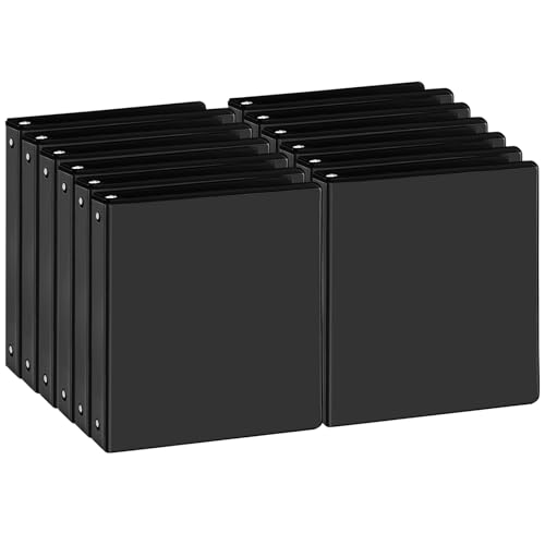 1 Inch Black 3 Ring Binders 12 Pack, PVC-Free Clear View Binder with 2 Interior Pockets, Holds 200 Sheets of 8.5" x 11" Paper for Office, Business Presentations, Projects & Home Organization - color: Black, size: 1 inch, style: 12pack