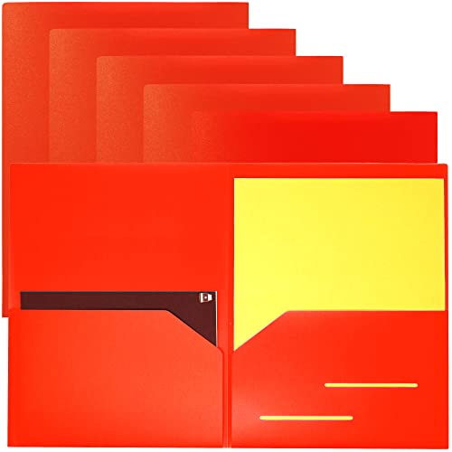 Youngever 6 Pack Heavy Duty Plastic Two Pocket Folders, Heavy Duty Plastic 2 Pocket Folder (Red) - color: Red