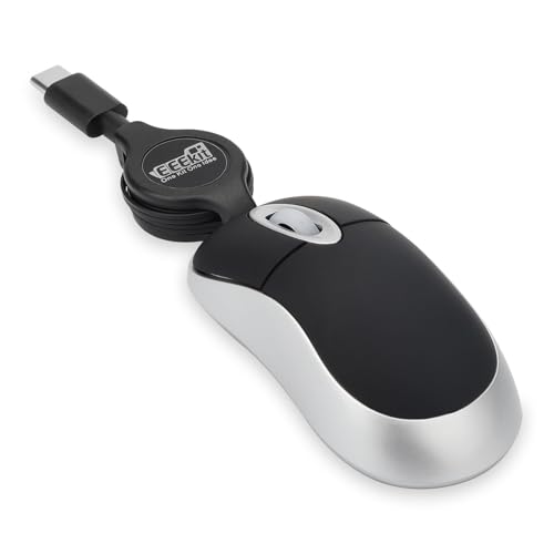 EEEKit Mini Wired USB C Mouse, 3-Button Retractable Corded Mouse Optical Computer Mice for Laptop PC MacBook iPad Smartphones, Black - color: black