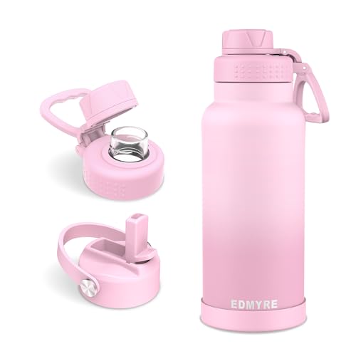 32 oz Stainless Steel Water Bottle with Straw Lid & Twist Lid, Insulated water bottle for men & women with Silicone Boot, Leakproof, Keeps Cold 24H / Hot 12H, Wide Mouth for Gym, Travel, Sports, Gym - color: Soft Rose Pink, size: 32 Ounces