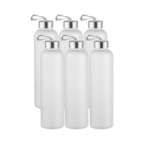 novelinks 6 Pack 27OZ Frosted Water Bottles with Stainless Steel Silver Lid,Leakproof Gym Bottles, Reusable Sport Water Jug for Fitness Camping Office - color: Frosted-27oz-6Pack