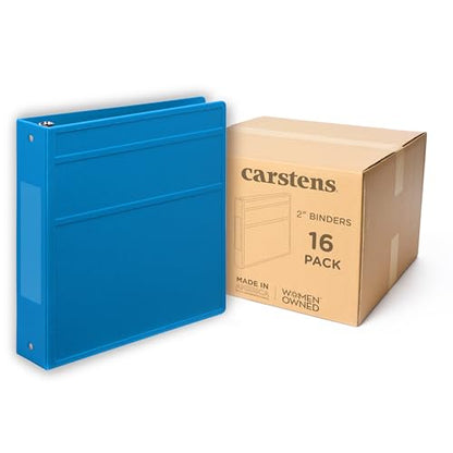 Carstens 2-Inch Heavy Duty 3-Ring Binder - Side Opening, Pool Blue, Durable Plastic, No-Gap Rings, Waterproof Covers, No Pockets, Holds 300 US Letter Sheets, BPA-Free, Made in USA (5828-3R) Case of 16 - color: Blue, size: Case of 16