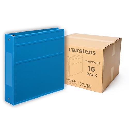 Carstens 2-Inch Heavy Duty 3-Ring Binder - Side Opening, Pool Blue, Durable Plastic, No-Gap Rings, Waterproof Covers, No Pockets, Holds 300 US Letter Sheets, BPA-Free, Made in USA (5828-3R) Case of 16 - color: Blue, size: Case of 16