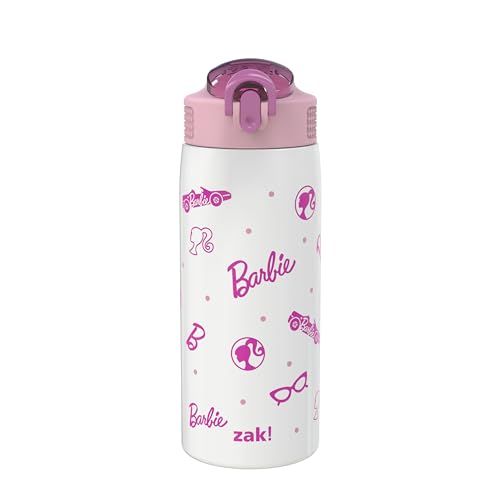Zak Designs Barbie Porter Water Bottle for Travel and At Home, 19 oz Vacuum Insulated Stainless Steel with Locking Spout Cover, Built-In Carrying Loop, Leak-Proof Design (Barbie) - color: Barbie