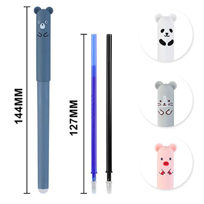 Cute Cartoon Animal Erasable Gel Pens, 12 Pack, 0.5mm Fine Point, Refillable Black Ink Rollerball Pens for Students & Adults, Ideal for Writing, Note Taking, School & Office Supplies - color: 12 Black Ink