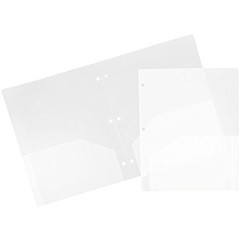 JAM PAPER Heavy Duty Plastic 3 Hole Punch Pocket Folders - Extra Tough School Folders - Clear - 6/Pack - color: Clear, size: 6 Per Pack