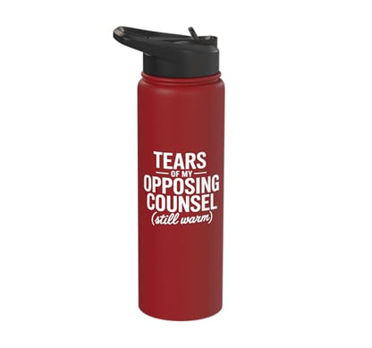 Tears of My Opposing Counsel Funny Lawyer Graduate Stainless Steel Insulated Water Bottle - color: Red