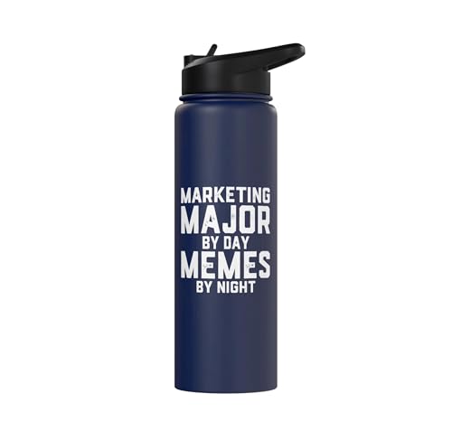 Marketing Major By Day Memes By Night Marketer Joke Student Stainless Steel Insulated Water Bottle - color: Navy Blue