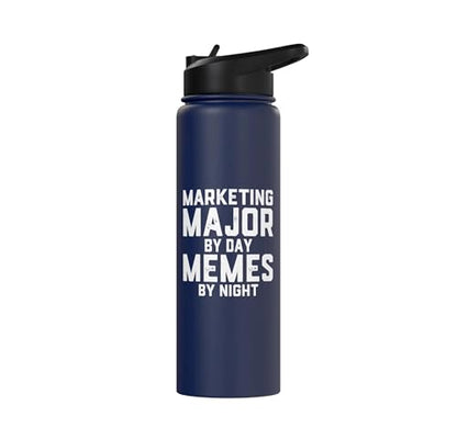 Marketing Major By Day Memes By Night Marketer Joke Student Stainless Steel Insulated Water Bottle - color: Navy Blue