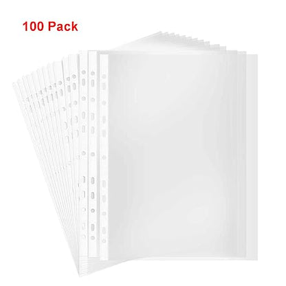 A4 Punched Pocket, Sheet Protectors, 100 Pages Clear Sheet Protectors for Binders, Heavy Duty Plastic Page Protectors Sheet Reinforced 11-Hole, Top Loading Paper Protector for Home, Office