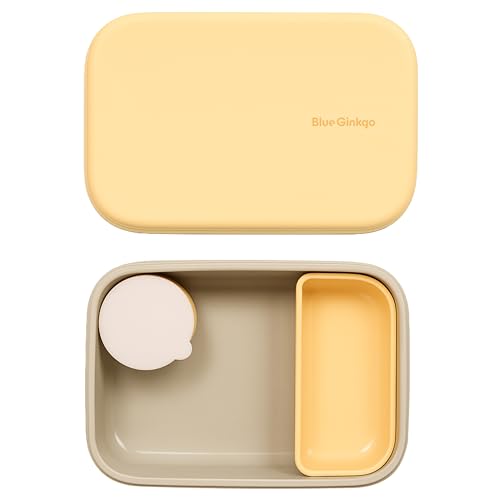 BLUE GINKGO Bento-Style Silicone Lunch Box Set, Grey Made in Korea | Leak-Resistant. Microwave Safe. Dishwasher Safe. - color: Gray